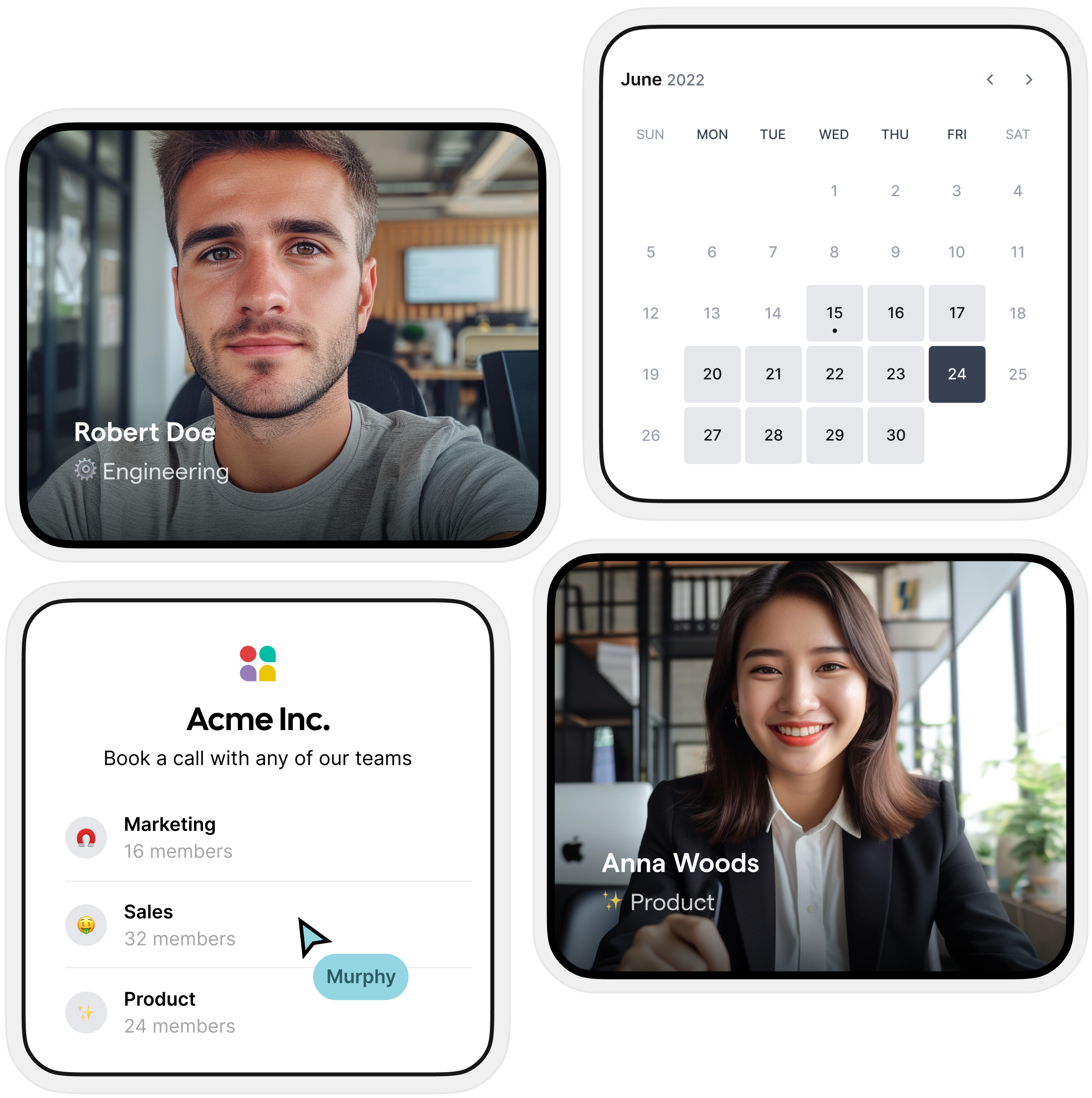 Two employees of Acme Inc. share a bookable calendar
