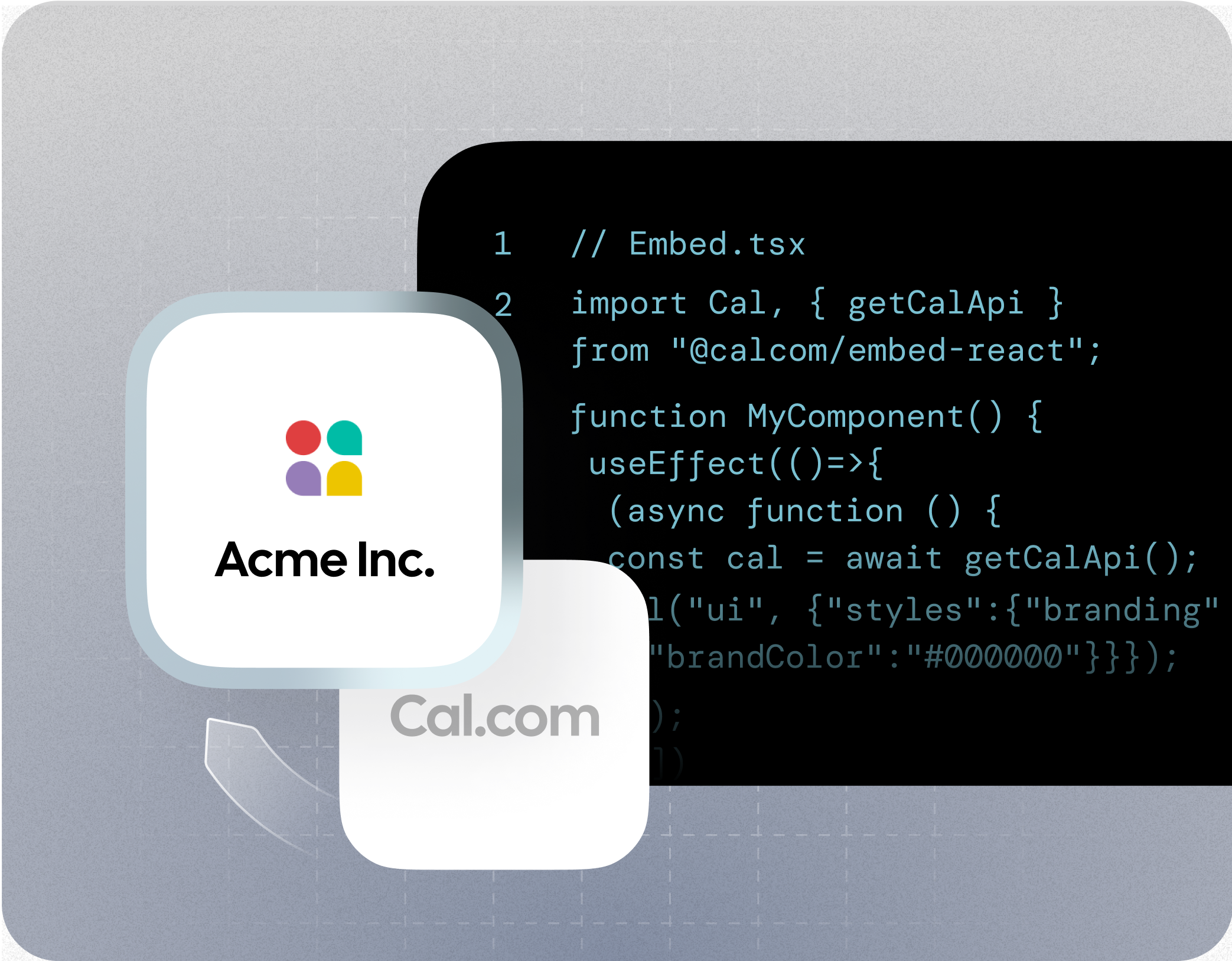 A snippet of TypeScript code illustrating the implementation of a white-label version of cal.com